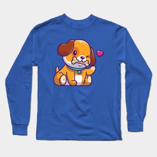 Cute Dog Bite Bone Cartoon Long Sleeve T-Shirt